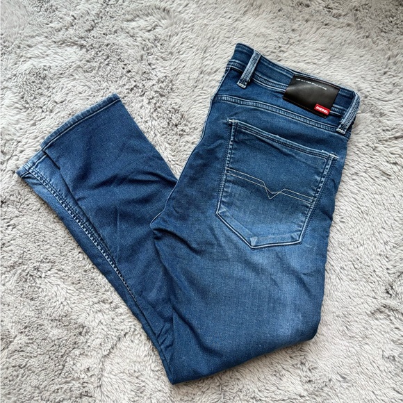 Diesel Sleenker 0184M Stretch Jeans Black logo Zip Fly Made In Italy - W36 x L30 - Picture 2 of 6